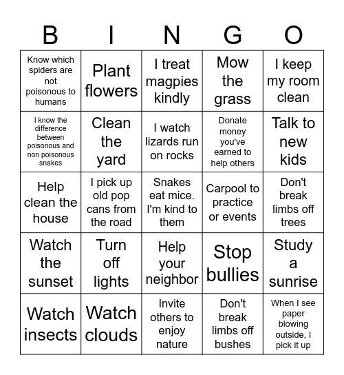 Being Good Stewards Bingo Card