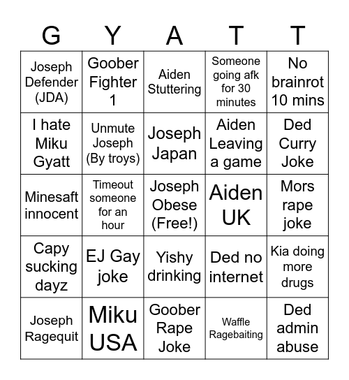 Fi Alpha Gamma Bingo Card