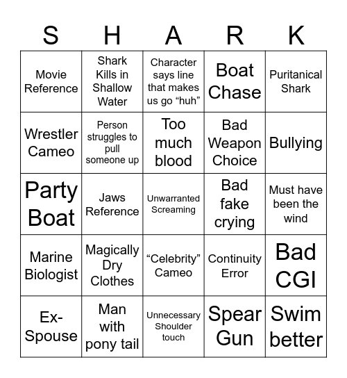 Shark Slop Bingo Card