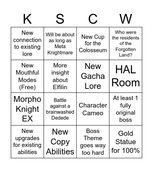 KATFLS2E Star-Crossed World Bingo Card Bingo Card