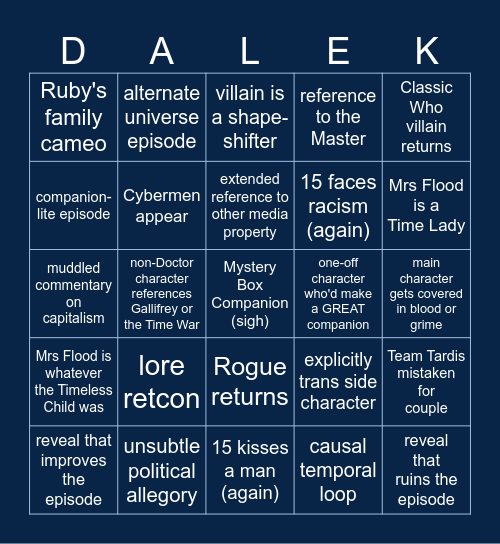 Doctor Who s15 Bingo Card