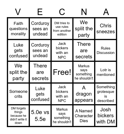 Vecna Campaign Bingo Card