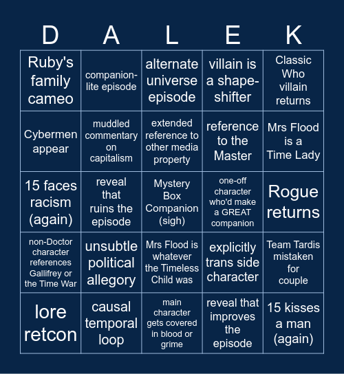 Doctor Who s15 Bingo Card