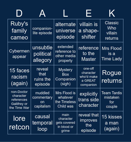 Doctor Who s15 Bingo Card