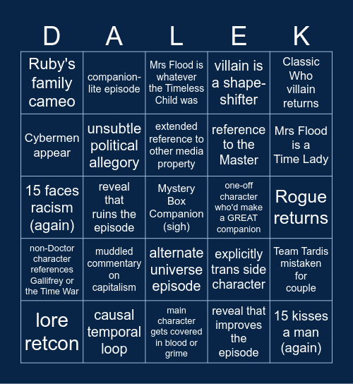 Doctor Who s15 Bingo Card
