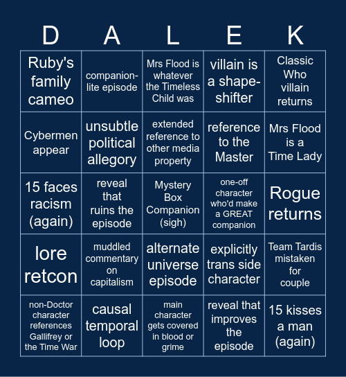 Doctor Who s15 Bingo Card