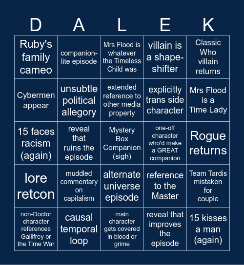 Doctor Who s15 Bingo Card