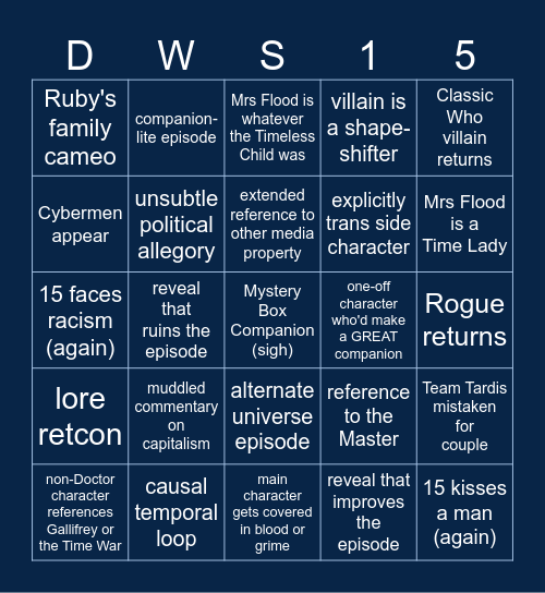 Doctor Who s15 Bingo Card