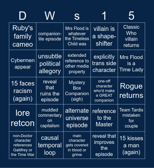 Doctor Who s15 Bingo Card