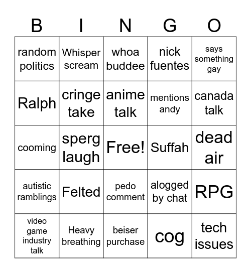 Joey Beiser Bingo Card