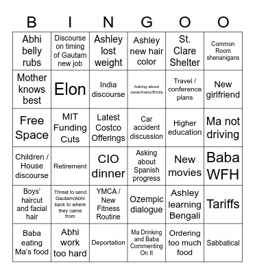 Ma Birthday Bingo Card