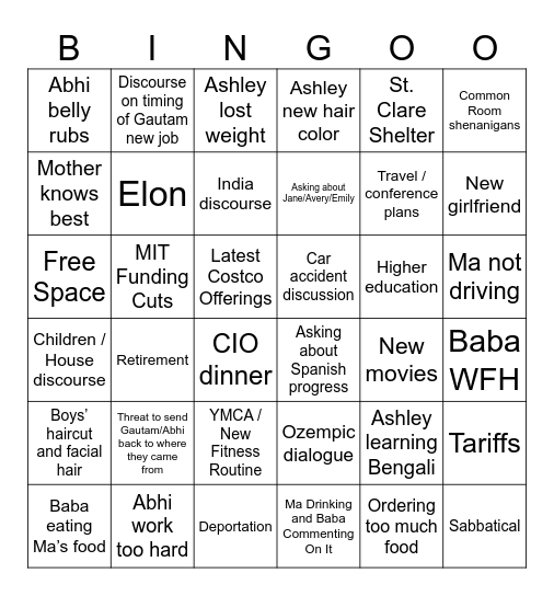 Ma Birthday Bingo Card