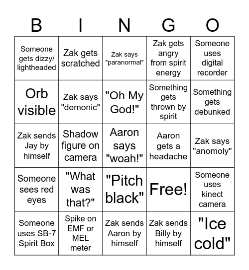 Ghost Adventures Bingo Card