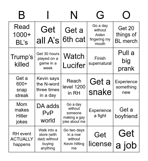 Yearly bingo Card