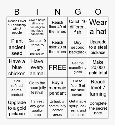 Stardew Valley Challenge Bingo Card
