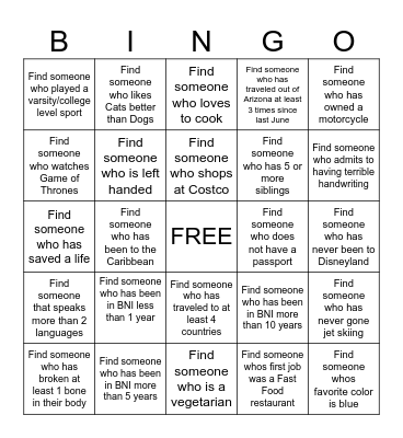 GET TO KNOW YOU Bingo Card