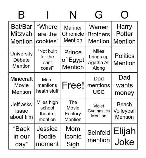 GOLDOVER BINGO Card