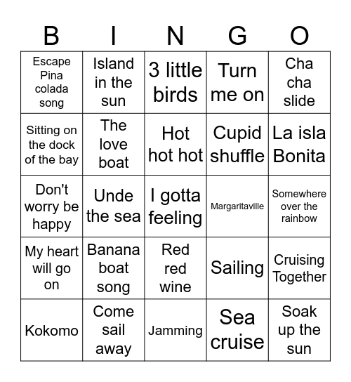 Cruise Songs Bingo Card