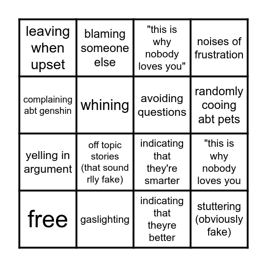 willow Bingo Card