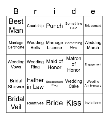 Bridal Bingo! Bingo Card