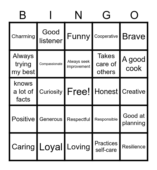 Strengths Bingo Card