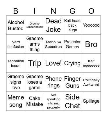 Graeme & Kait Bingo Card