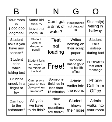State Testing BINGO Card