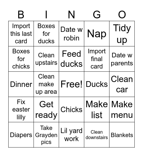 Last day Bingo Card