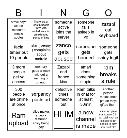 Untitled Bingo Card