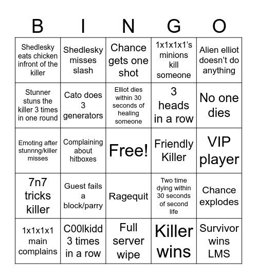 Forsaken bingo Card
