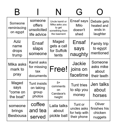 Egyptian Easter Bingo Card