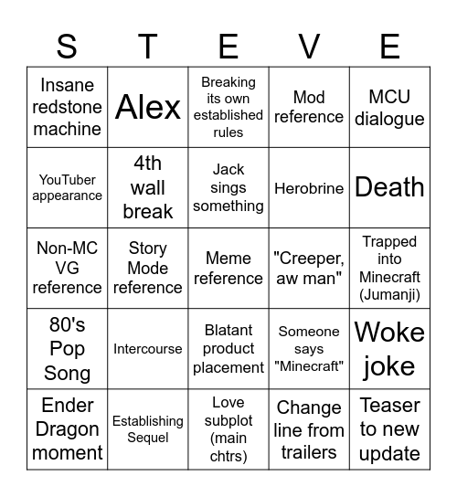 Mr. Splooge MC Craft Bingo Card