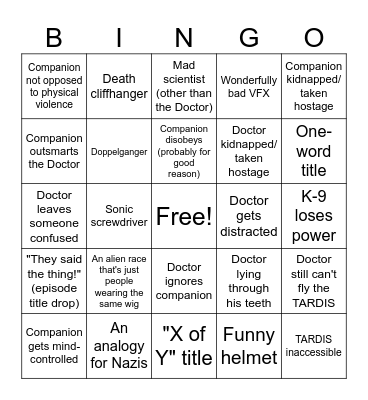 Classic Doctor Who Tropes BINGO Card