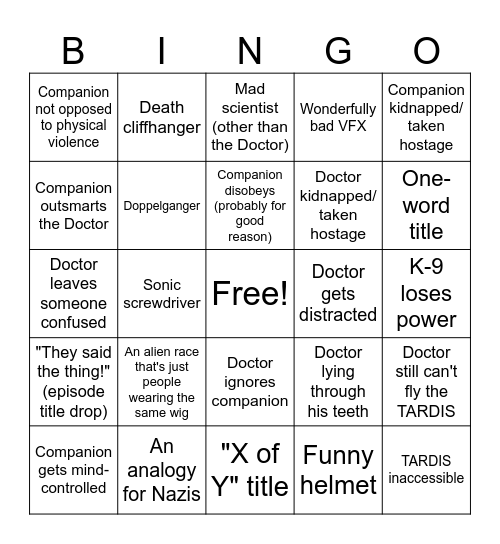Classic Doctor Who Tropes BINGO Card