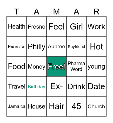 Tamar Birthday Bingo Card
