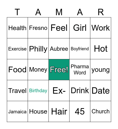 Tamar Birthday Bingo Card