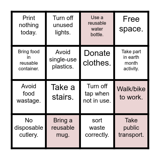 Earth Month Bingo Card