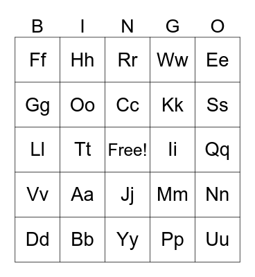 Alphabet Bingo Card