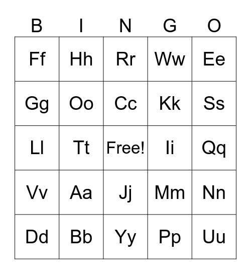 Alphabet Bingo Card