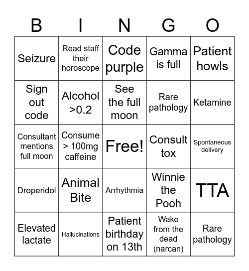 Full Moon Party Bingo Card