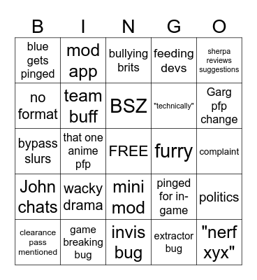CLFR Bingo Card