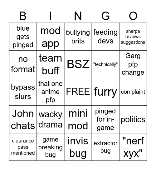 CLFR Bingo Card