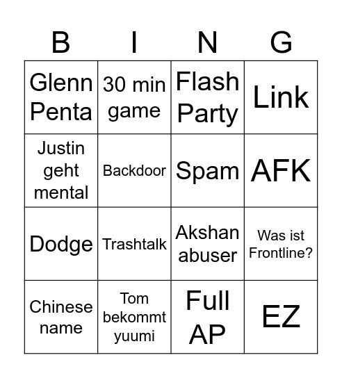 LEAGUE PSYCHOSE Bingo Card