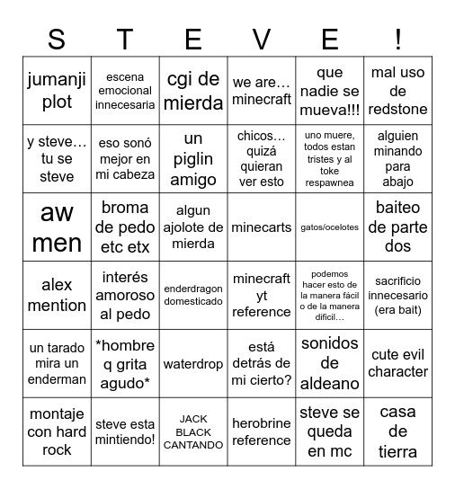 MINECRAFT Bingo Card