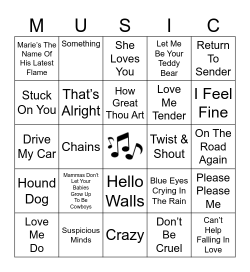 Elvis Beatles Willie Bingo Card