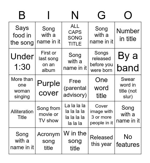 Skibidi Spotify Bingo Card