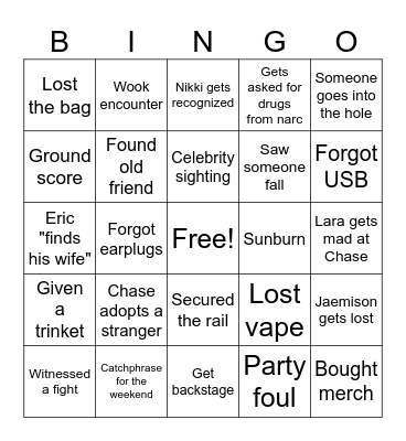 Coachella 2025 Bingo Card