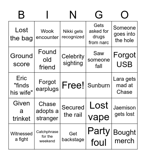 Coachella 2025 Bingo Card