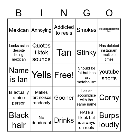 Fatfuck Bingo Card