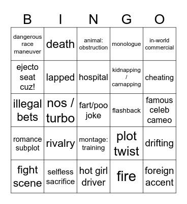 GO GO SPEED RACER CLUB Bingo Card